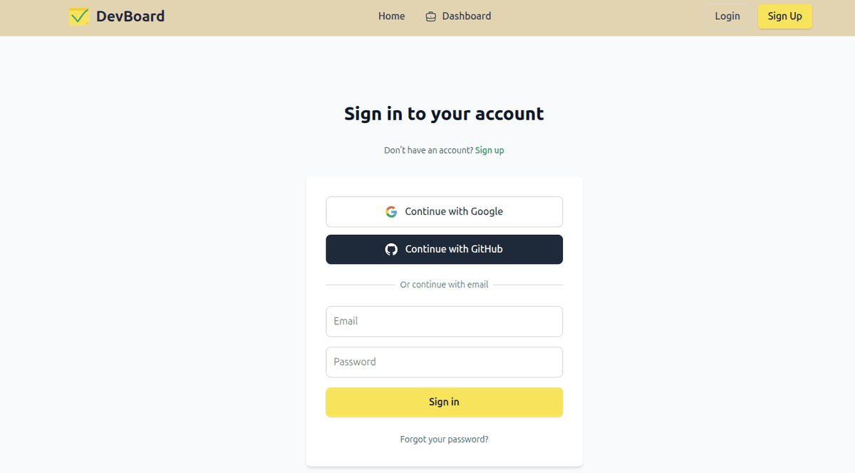 Capture d'écran du projet DevBoard